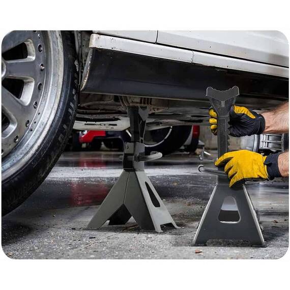 ​Set suport capre suspendare auto, otel inoxidabil, tampoane de protectie din cauciuc, inaltime reglabila 260–400 mm, 3 tone, 2 buc - 9- Roveli