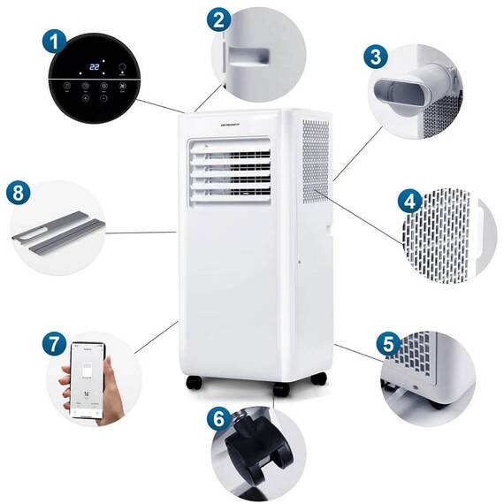 Aer conditionat portabil, 5 in1,  raceste, uscare, ventilatie, mod noapte, mod auto, aplicatia Tuya, Wi-Fi, afisaj LCD si panou de control tactil, functia de pornire automata, include garnitura de fereastra, 2900 W - 13- Roveli