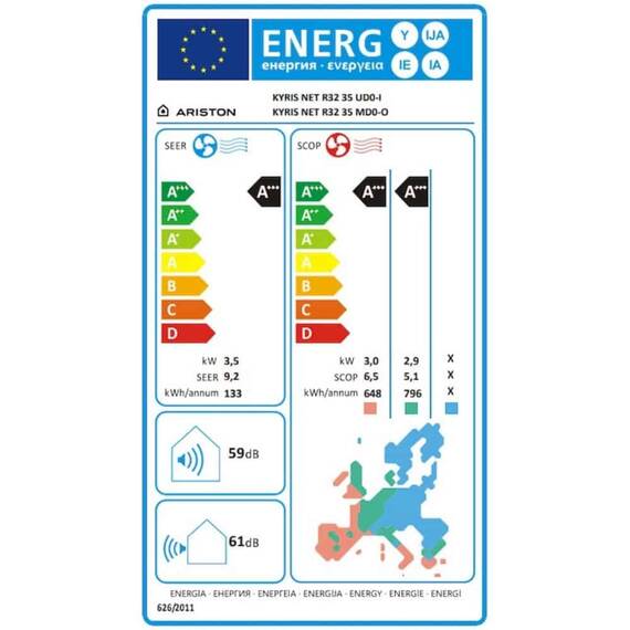 Aparat aer conditionat Ariston Kyris, dezumidificare, functie ionizare, mod ECO, filtru aer, mod de noapte, ventilatie, functie incalzire, inverter, Wi-Fi, R32, 12000 BTU, A+++ / A+++, alb - 6- Roveli