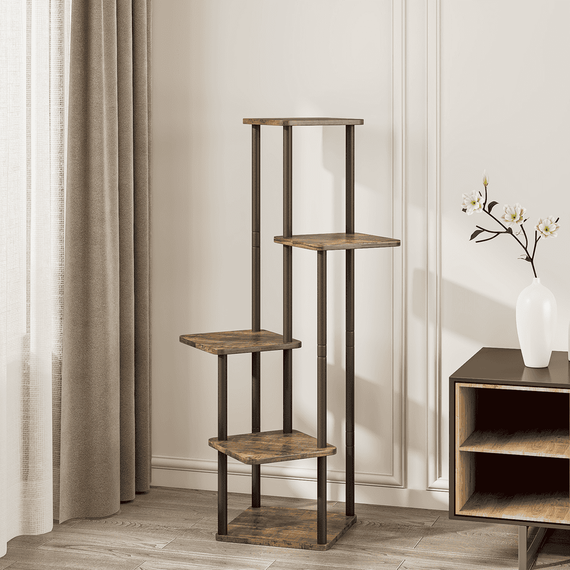 Suport de flori din metal, negru/lemn rustic, ADITE - 6- Roveli
