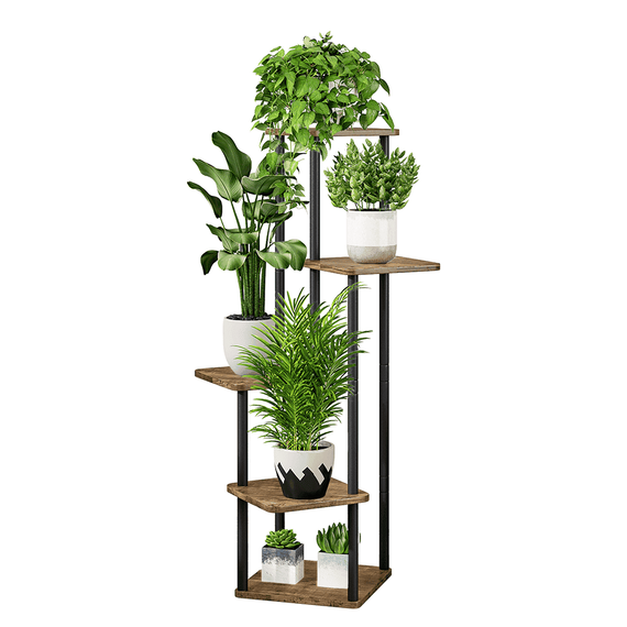 Suport de flori din metal, negru/lemn rustic, ADITE - - Roveli