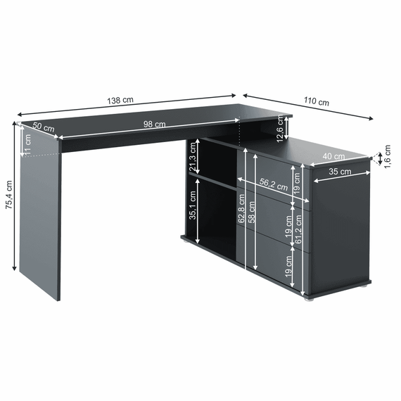 Birou PC universal de colţ, grafit, TERINO - 4- Roveli