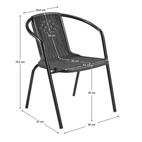 Scaun de grădină stivuibil, negru, oţel/plastic, FRENY - 2- Roveli