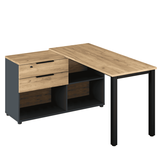 Birou de colţ pentru PC, grafit/stejar artisan, KLAUDIUS TIP 8 - - Roveli