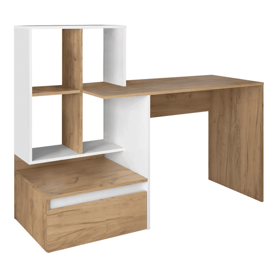 Masă PC, stejar artisan/alb, NEREO NEW - 3- Roveli