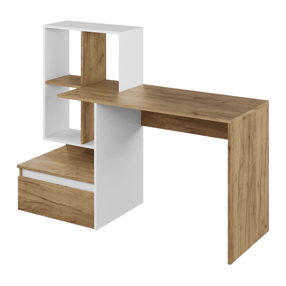 Masă PC, stejar artisan/alb, NEREO NEW - 4- Roveli