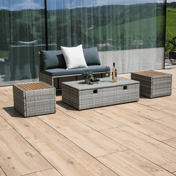 Set de grădină ratan, gri/natural/crem, DEBRA - 2- Roveli