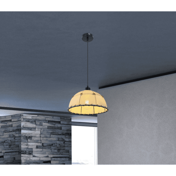 Suspensie, fabricat din metal, abajur textil decorat cu snur de canepa, soclu E27, IP20, 300 x 1200 mm, negru si bej - 3- Roveli