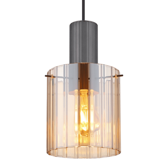 Suspensie, realizata din metal, un abajur din sticla chihlimbar, 180 x 1500 mm, IP20, o sursa cu soclu E27, gri - 2- Roveli