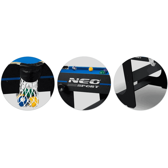 Masa de biliard, 16 mingi din cel mai durabil material, doua tacuri de lemn rezistente, triunghi si doua cuburi de creta, pliabila, 183 x 92 x 81 cm, neagra si albastra - 5- Roveli