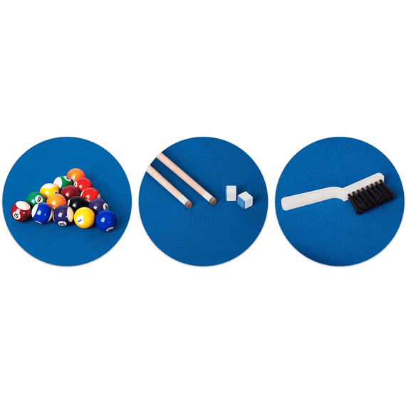 Masa de biliard, 16 mingi din cel mai durabil material, doua tacuri de lemn rezistente, triunghi si doua cuburi de creta, 178 x 95 x 80 cm, neagra si albastra - 2- Roveli