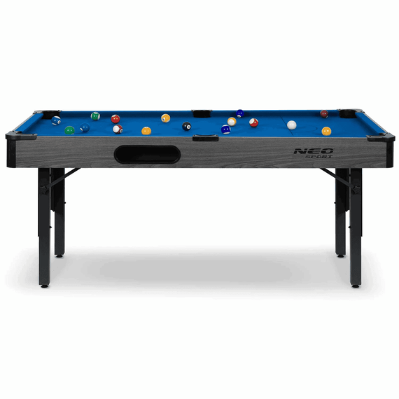 Masa de biliard, 16 mingi din cel mai durabil material, doua tacuri de lemn rezistente, triunghi si doua cuburi de creta, 178 x 95 x 80 cm, neagra si albastra - 3- Roveli