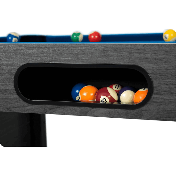 Masa de biliard, 16 mingi din cel mai durabil material, doua tacuri de lemn rezistente, triunghi si doua cuburi de creta, 178 x 95 x 80 cm, neagra si albastra - 4- Roveli