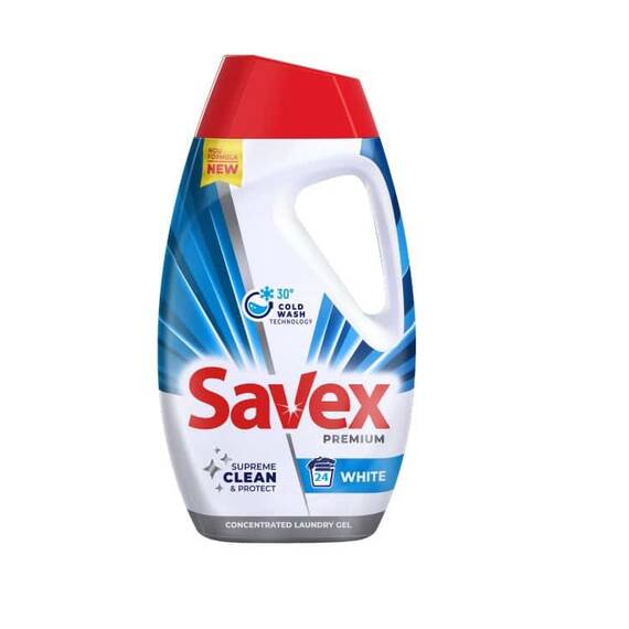 Detergent de rufe lichid Savex Premium White, curatare intensa, protectie pentru alb, 1.08 l, 24 spalari - - Roveli