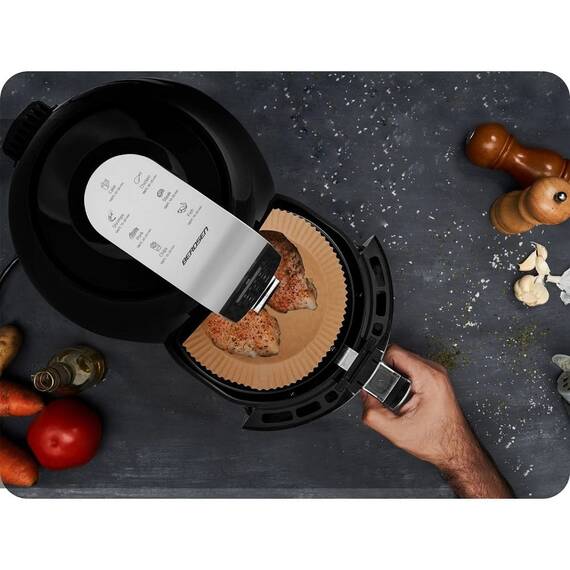 ​Set hartie de copt pentru friteuza, sigure si practice, unica folosinta, diametrul inferior 16 cm, inaltime 4,5 cm, 20 buc, maro - 4- Roveli