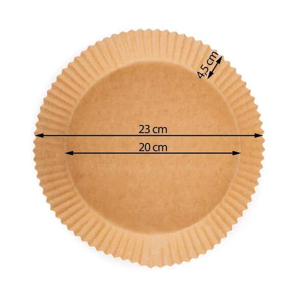 Set hartie de copt pentru friteuza, sigure si practice, unica folosinta, diametru inferior 23 cm, inaltime 4,5 cm, 80 buc, maro - 4- Roveli