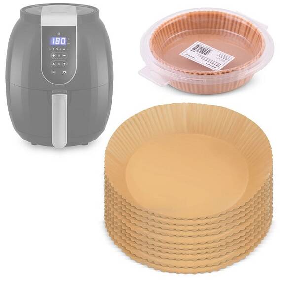​Set hartie de copt pentru friteuza, sigure si practice, unica folosinta, diametrul inferior 16 cm, inaltime 4,5 cm, 20 buc, maro - 6- Roveli