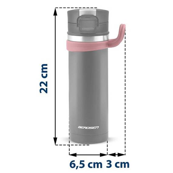 Termos, fabricat din otel inoxidabil, cu maner, forma ergonomica, pastreaza temperatura pana la 12 ore calda sau rece, capacitate 450 ml, negru si rosu - 6- Roveli