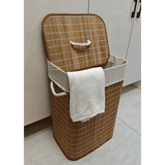 Cos de rufe, bambus si captuseala din bumbac, poliester, partea de jos din MDF, 66 L, 40 x 30 x 57 cm, natur - 2- Roveli