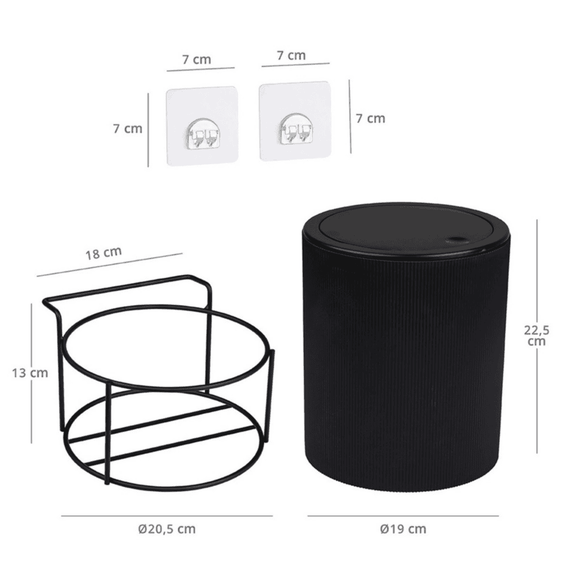 Cos de gunoi, fabricat din plastic si otel, design modern, 5 L, forma cilindrica, 22.5 x 19 x 19 cm, negru - 2- Roveli