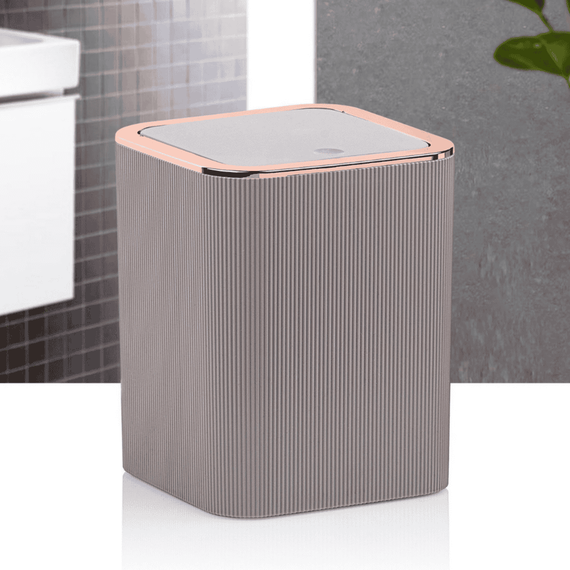 Cos de gunoi, realizat din plastic, forma dreptunghiulara, design modern si elegant, 5 L, 18 x 18 x 22.5 cm, culoarea maro si roz - 2- Roveli