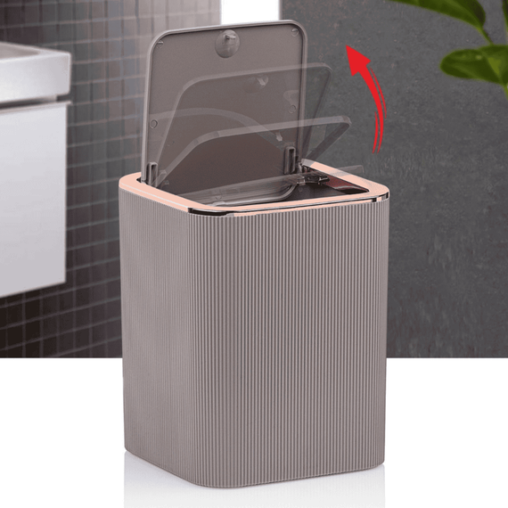 Cos de gunoi, realizat din plastic, forma dreptunghiulara, design modern si elegant, 5 L, 18 x 18 x 22.5 cm, culoarea maro si roz - 4- Roveli