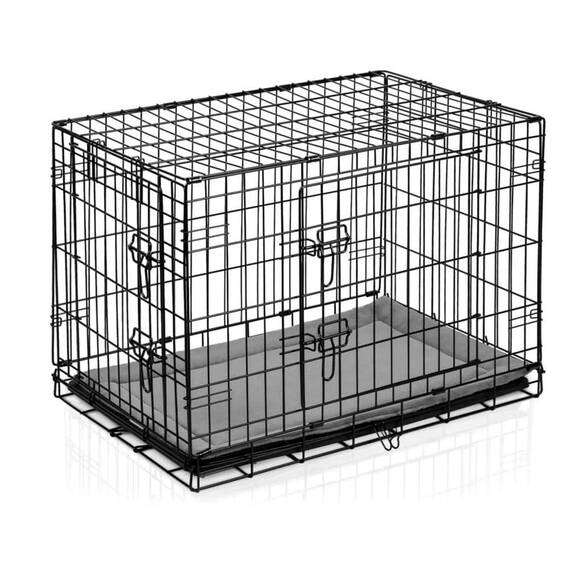 Cusca metalica pentru caini DacEnergy©, tava detasabila din plastic, 2 intrari, marimea S, pliabila, cu maner, cu pat confortabil, 75,5 x 48 x 54 cm, negru - 3- Roveli