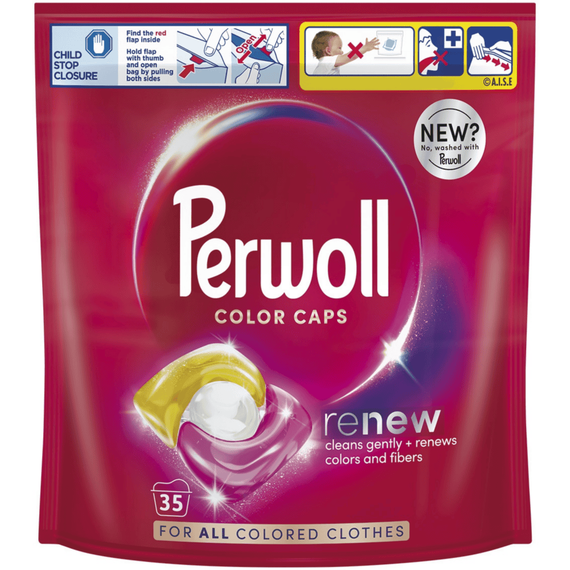 ​Detergent de rufe capsule, Perwoll Renew Color, protectie pentru culori, ingrijirea fibrelor, 35 spalari - - Roveli