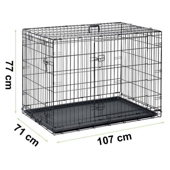 Cusca pentru caini DacEnergy©, otel vopsit cu pulbere, tava detasabila din plastic, 2 intrari, marimea L, pliabil, cu maner, 107 x 71 x 77 cm, negru - 6- Roveli