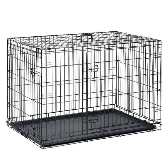 Cusca pentru caini DacEnergy©, otel vopsit cu pulbere, tava detasabila din plastic, 2 intrari, marimea L, pliabil, cu maner, 107 x 71 x 77 cm, negru - 8- Roveli