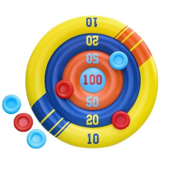​Joc de biliard pentru piscina Bestway, material PVC, cerc gonflabil, 6 frisbee colorate, diametru 140 cm, colorate - - Roveli