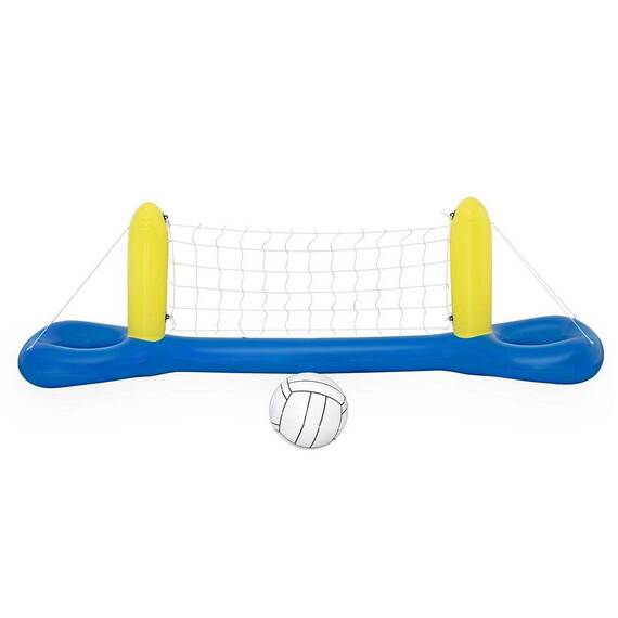 ​Poarta de volei gonflabila pentru piscina Bestway, material PVC, minge, plasa durabila, 252 x 64 cm, galben si albastru - - Roveli