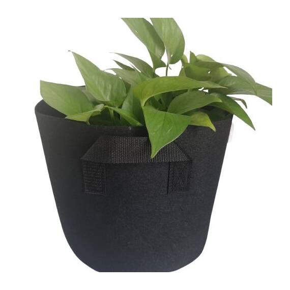 Ghiveci din pasla netesuta DacEnergy©, pentru plante de gradina, legume, flori, ierburi, fructe, plantare, de forma rotunda, cu maner, 12 l, diamentru 25 cm, gri antracit - - Roveli