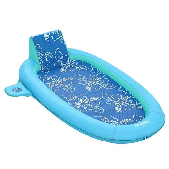​Saltea gonflabila pentru inot Bestway, cu spatar, suport pentru bauturi, curele de umar suplimentare, sarcina maxima 140 kg, 188 x 98 x 38 cm, albastru - - Roveli
