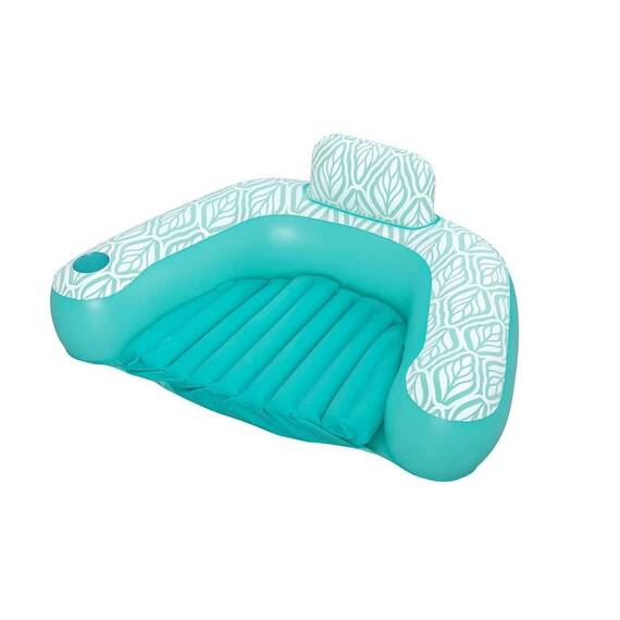 ​Scaun de inot gonflabil Bestway, PVC, spatar si cotiere confortabile, sarcina maxima 100 kg, 145 x 120 cm, turcoaz si alb - - Roveli