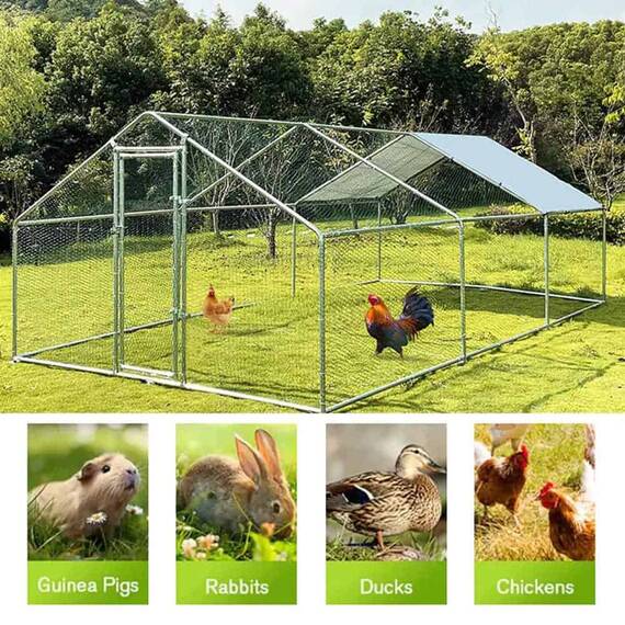 Cotet pentru gaini DacEnergy©, cadru metalic galvanizat, plasa hexagonala de protectie din sarma vopsita, prelata impermeabila, Oxford 210D, o usa, usor de montat, 3 x 6 x 1, 95 m, verde si argintiu - 3- Roveli