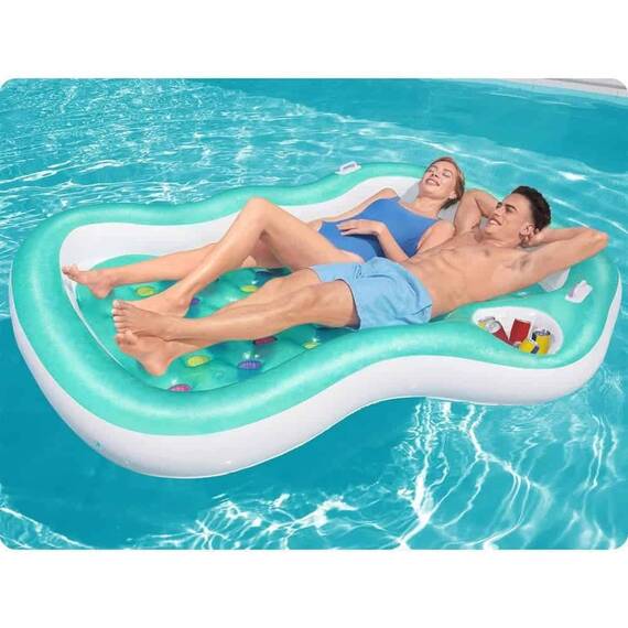 ​Saltea de inot Bestway, 2 persoane, sarcina maxima 180 kg, compartiment pentru gustari si bauturi, 2 manere puternice, 224 x 174 cm, verde - 2- Roveli