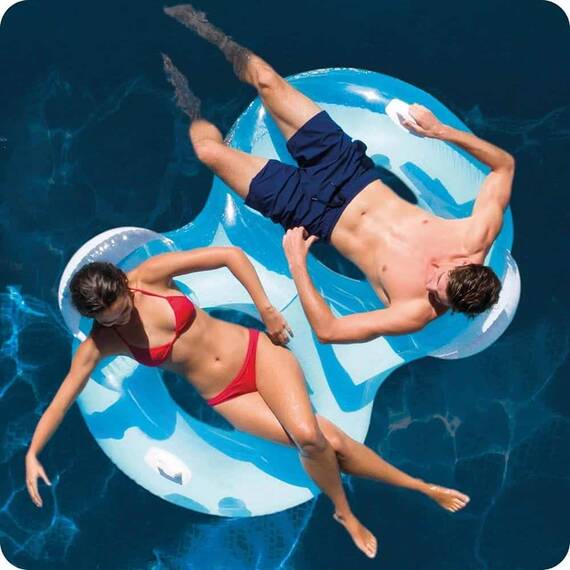 ​Colac de inot dublu Intex, material PVC, 2 manere puternice, sarcina maxima 160 kg, 198 x 117 cm, albastru si alb - 2- Roveli