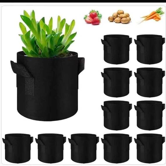 Ghiveci din pasla netesuta DacEnergy©, pentru plante de gradina, legume, flori, ierburi, fructe, plantare, de forma rotunda, cu maner, 12 l, diamentru 25 cm, gri antracit - 2- Roveli