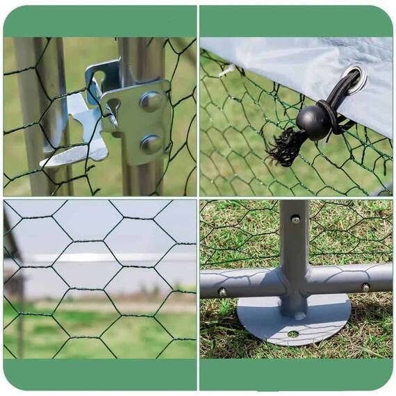 Cotet pentru gaini DacEnergy©, cadru metalic galvanizat, plasa hexagonala de protectie din sarma vopsita, prelata impermeabila, Oxford 210D, o usa, usor de montat, 3 x 8 x 1, 95 m, verde si argintiu - 2- Roveli