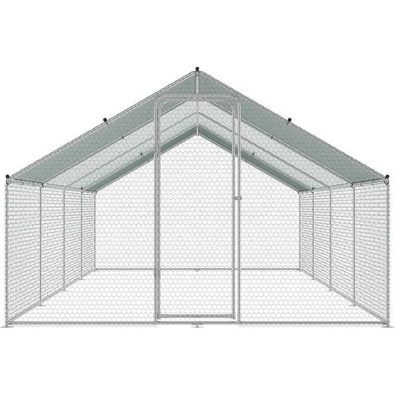 Cotet pentru gaini DacEnergy©, cadru metalic galvanizat, plasa hexagonala de protectie din sarma vopsita, prelata impermeabila, Oxford 210D, o usa, usor de montat, 3 x 8 x 1, 95 m, verde si argintiu - 4- Roveli