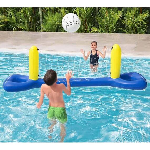 ​Poarta de volei gonflabila pentru piscina Bestway, material PVC, minge, plasa durabila, 252 x 64 cm, galben si albastru - 3- Roveli