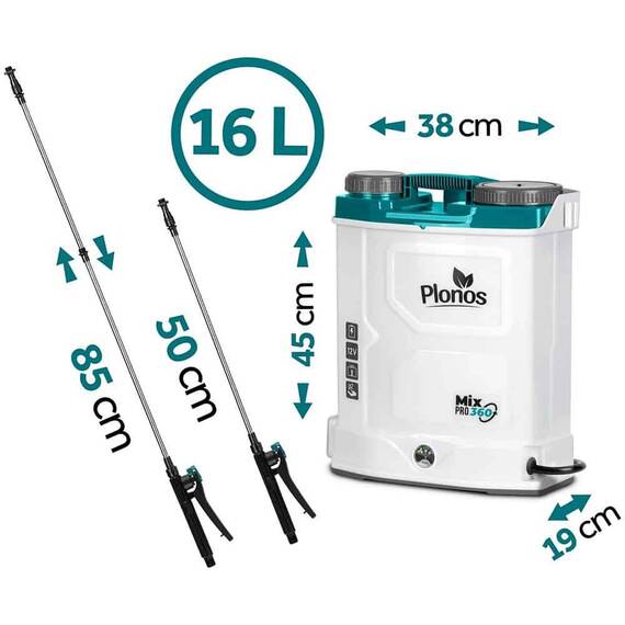 Pompa de st​ropit cu acumulator, plumb-acid, 12 V, 8 Ah, 4 duze diferite, presiune maxima 5, 5 bar, debit maxim 3, 1 l/min, timp de lucru 9 ore, cu mixe, 45 x 38 x 19 cm, 16 l, alb si albastru ​ - 5- Roveli