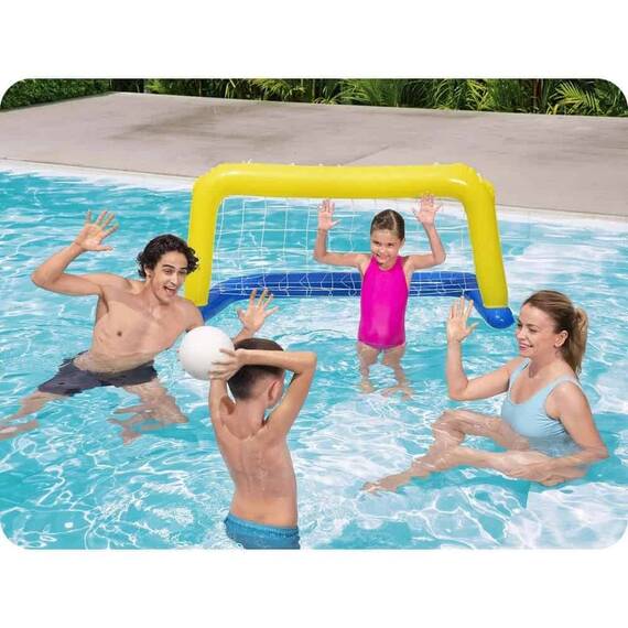 ​Poarta de fotbal gonflabila pentru piscina Bestawy, material PVC, minge, plasa de nailon, 137 x 66 cm, albastru si galben - 5- Roveli