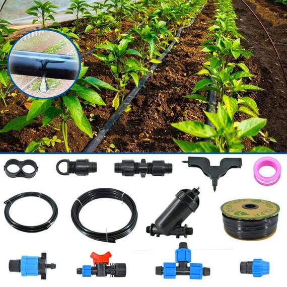 ​Sistem de irigare DacEnergy©, material PE, pentru 5 randuri, maxim 12 metri lungime, 4 metri latime, 60 m conducta picurare, kit complet - 5- Roveli