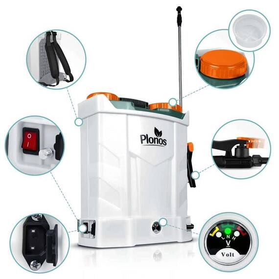 ​Pompa de stropit cu acumulator, plumb-acid, 12 V, 8 Ah, 4 duze diferite, presiune maxima 5,5 bar, debit maxim 3,1 l/min, timp de lucru 3-4 ore, 45 x 36 x 17 cm, 16 l - 8- Roveli