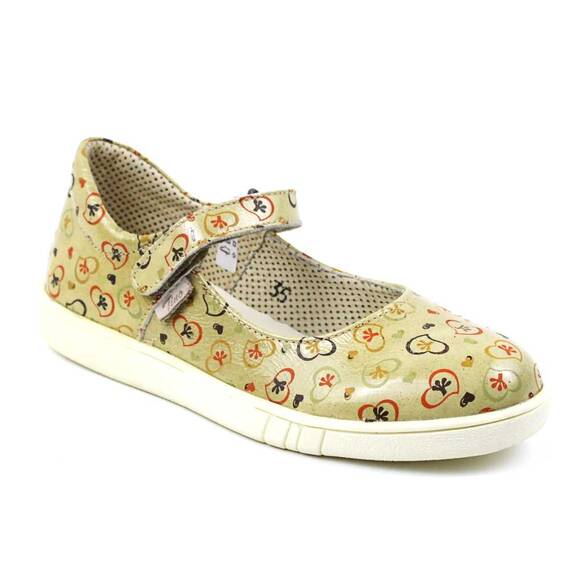Balerini usori , pentru copii , din piele naturala , cu imprimeu 1796-BEJ/MULTICOLOR/1, Culoare (12): Multicolor, Marime (12): 35 - - Roveli