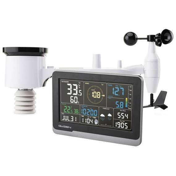 Statie meteo profesionala GoGEN ME 4900, LCD color, senzori de ploaie, temperatura, vant si umiditate, Aplicatie WSView Plus, negru - - Roveli
