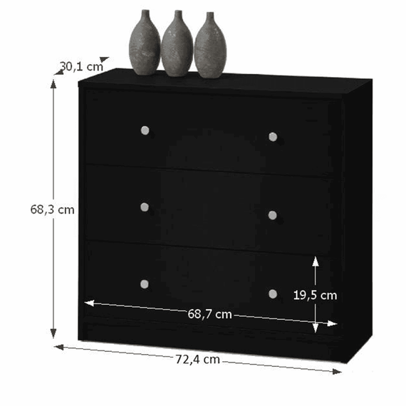 Comodă, 3 sertare, negru, MAY 3 - 2- Roveli