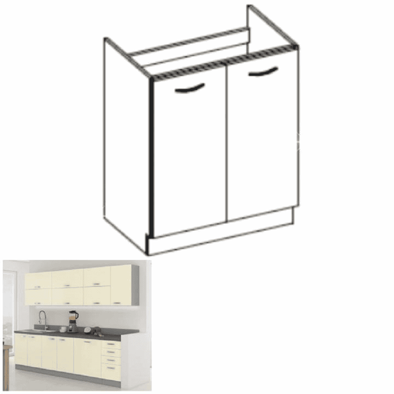 Dulap inferior pentru chiuvetă, crem extra lucios, PRADO 80 ZL 2F BB - 4- Roveli
